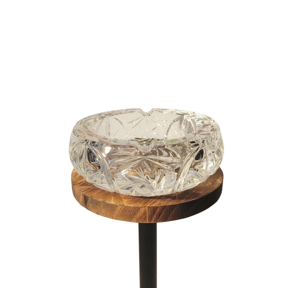 Vintage MCM Cut Crystal Glass Trinket Dish Ashtray Coin‎ Holder Round Heavy